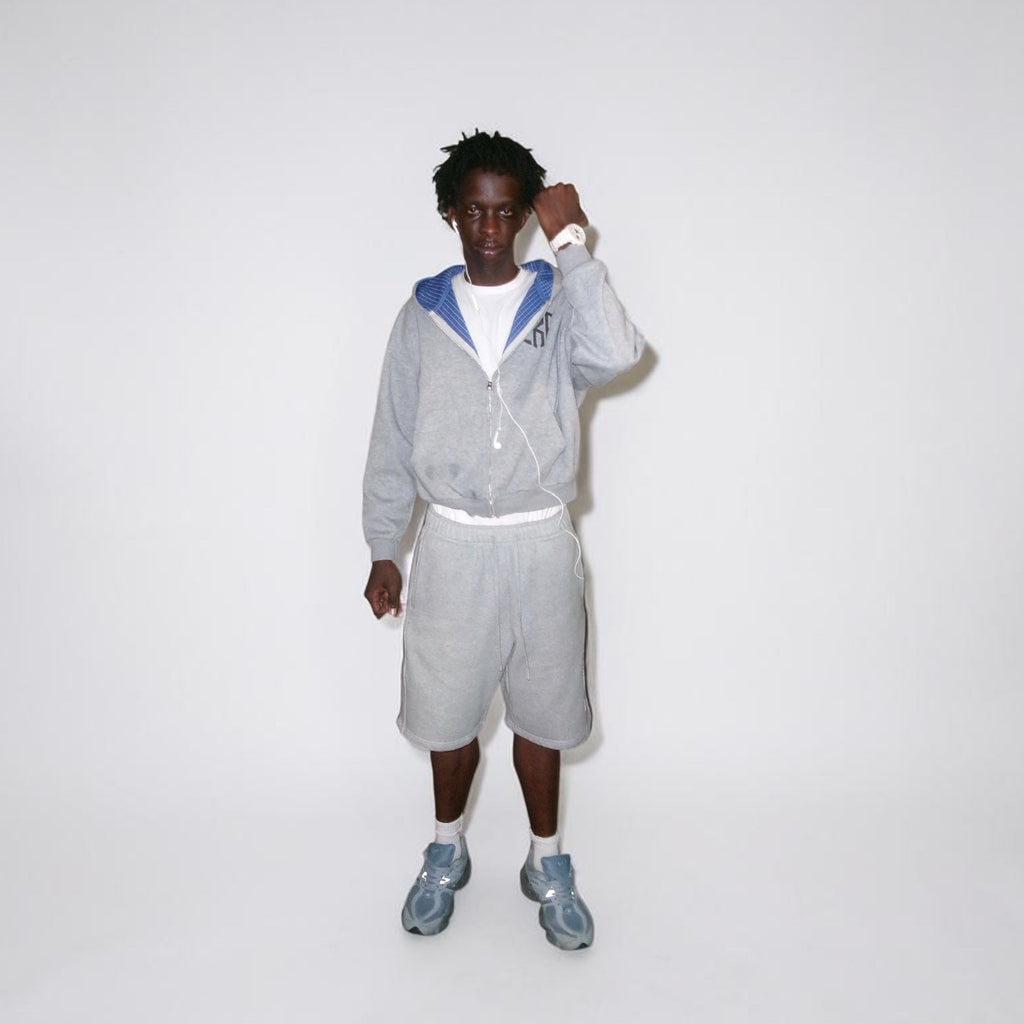 Gray Contrast Plaid Boxy Hoodie