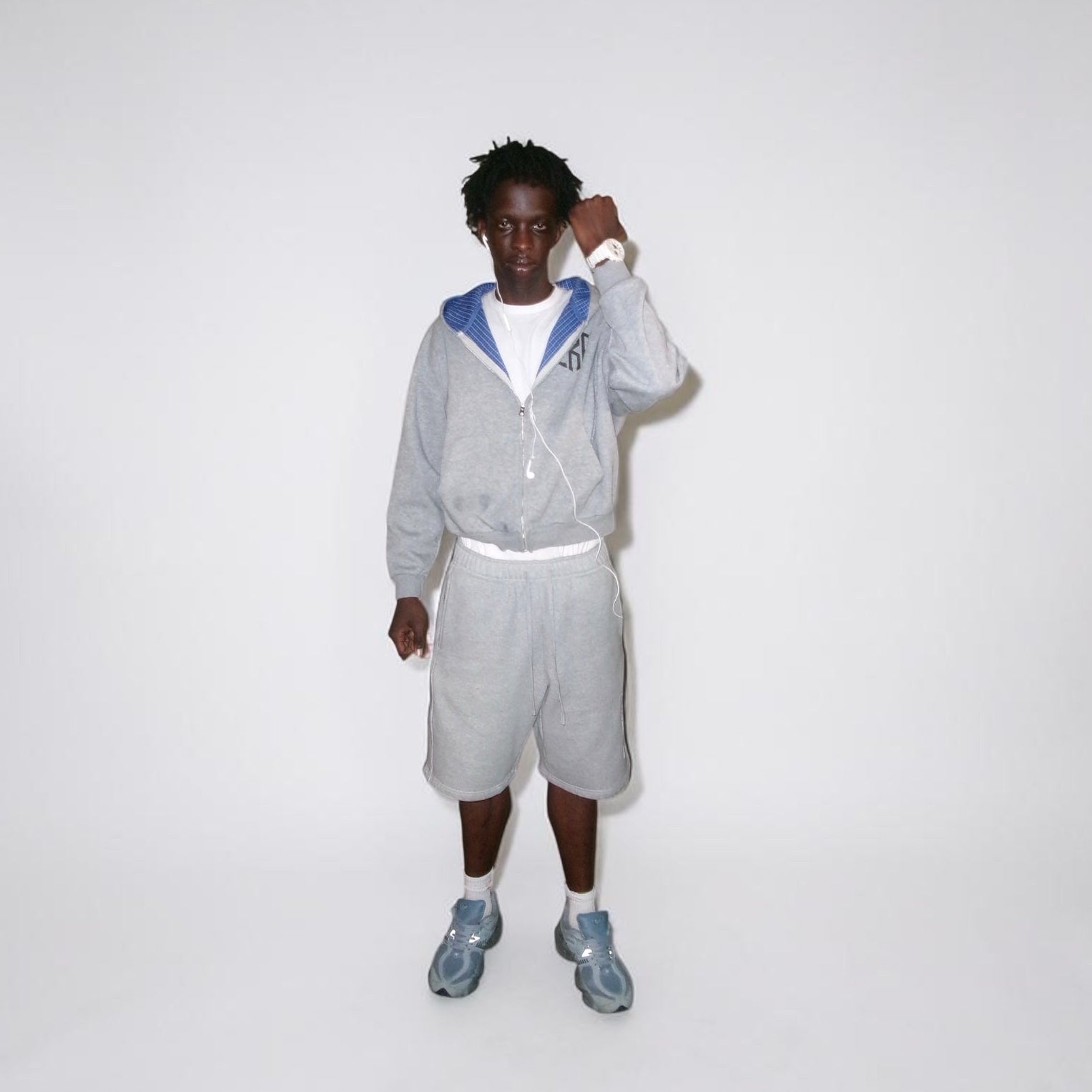Gray Contrast Plaid Boxy Hoodie