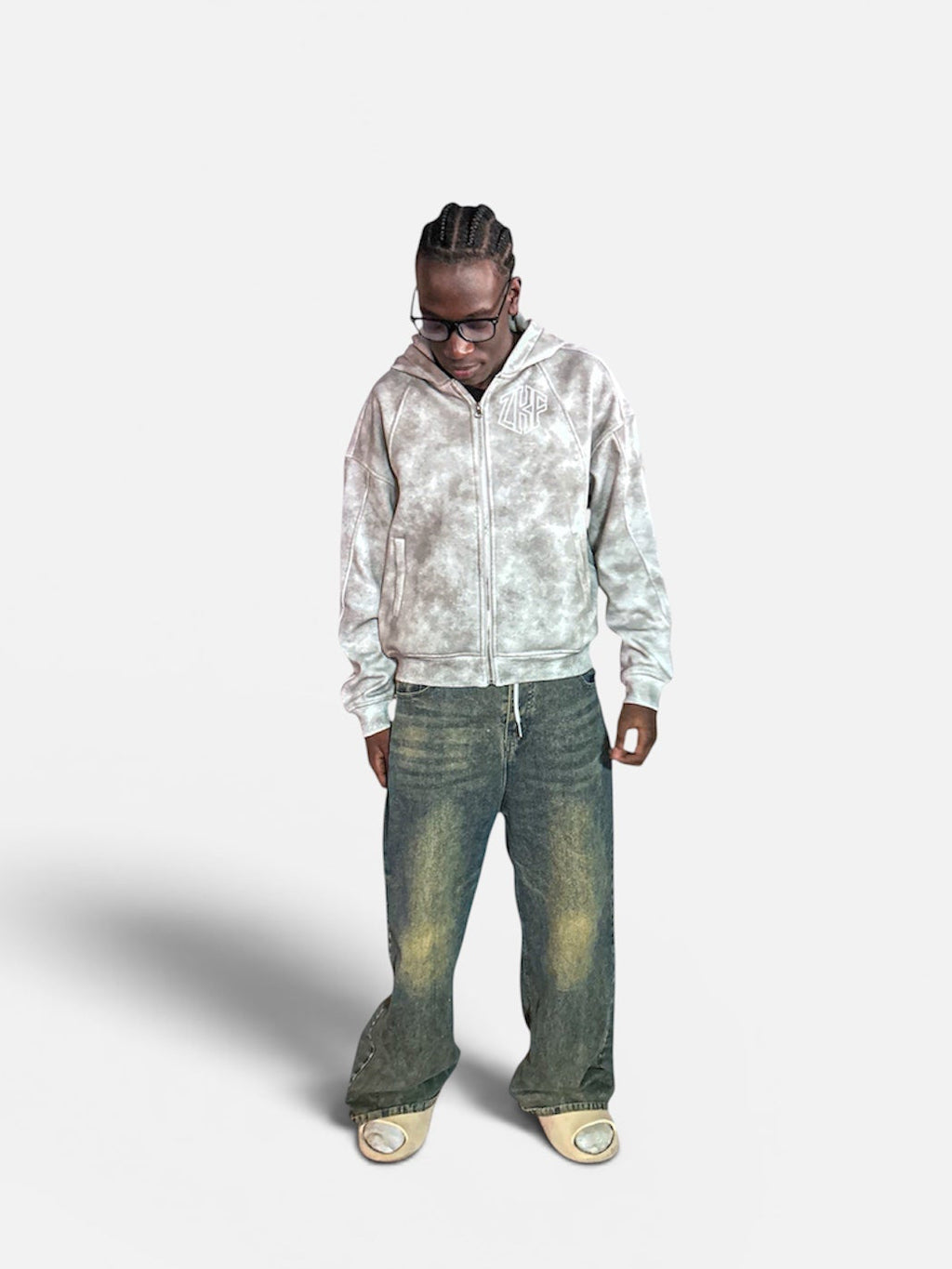 Dirty Washed Zip-Up Fleece Hoodie