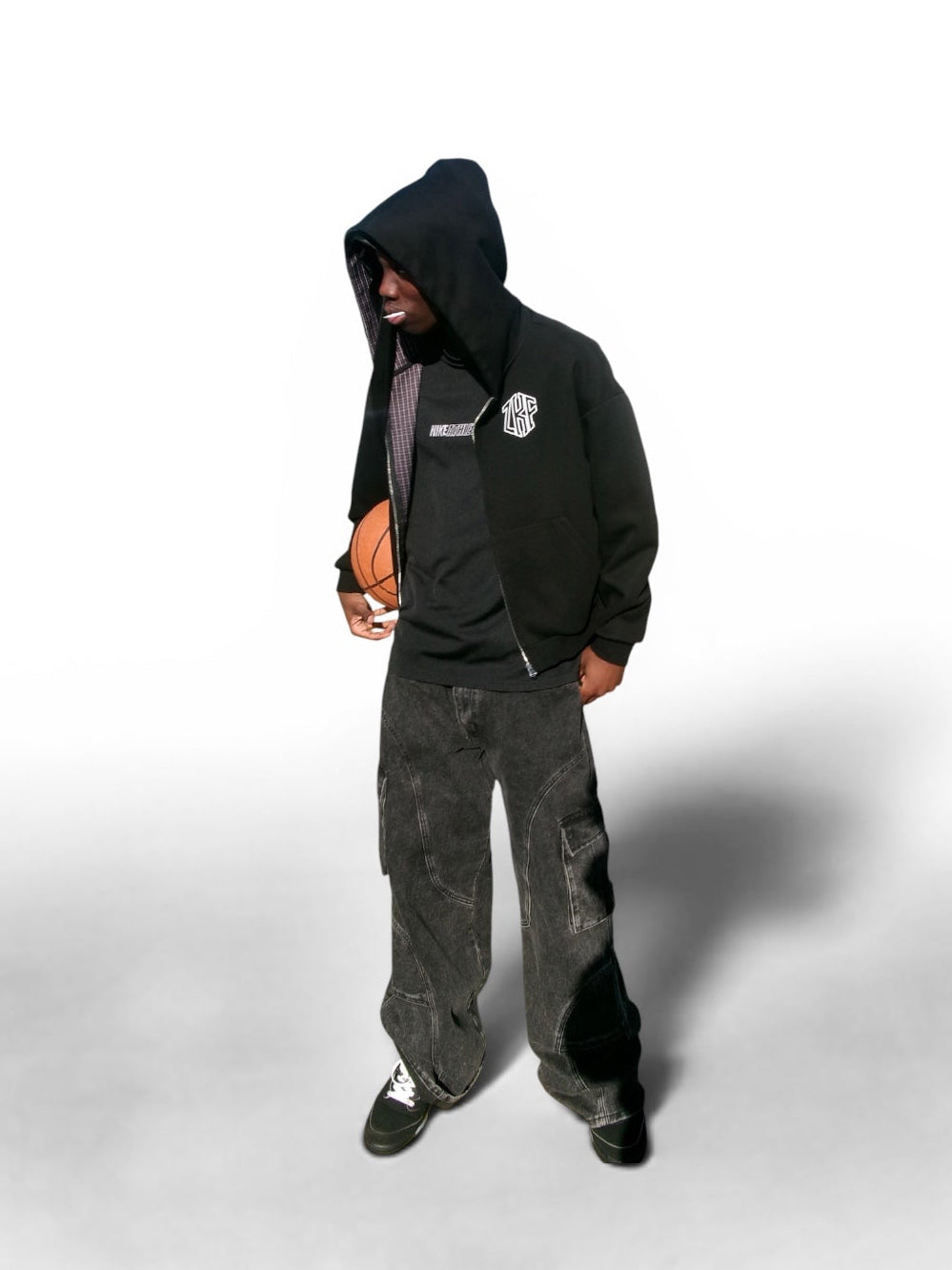 Contrast Plaid boxy Zip Hoodie